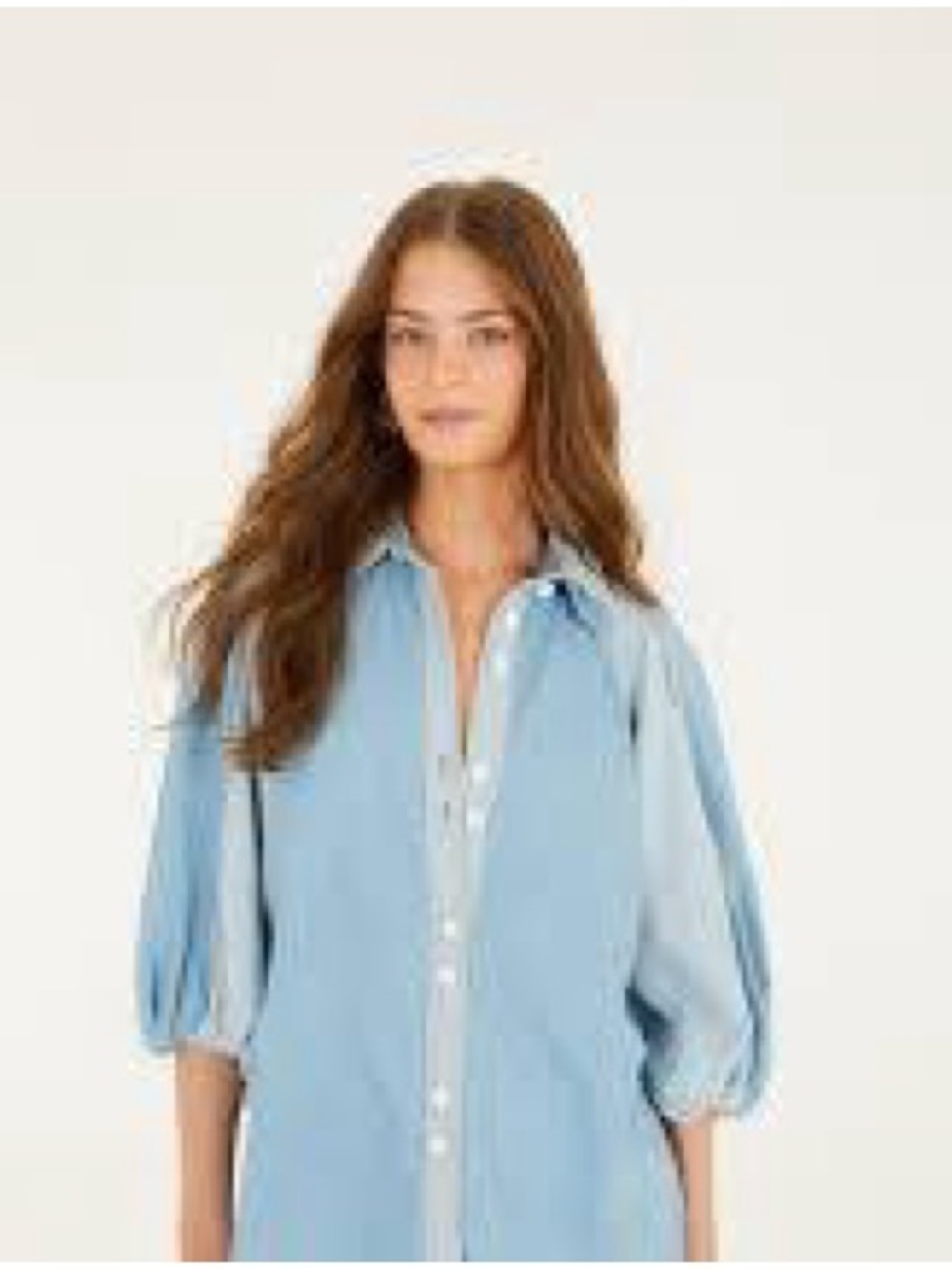 FARM Rio Light Blue Bicolor Button-Front Puff Sleeve Shirt